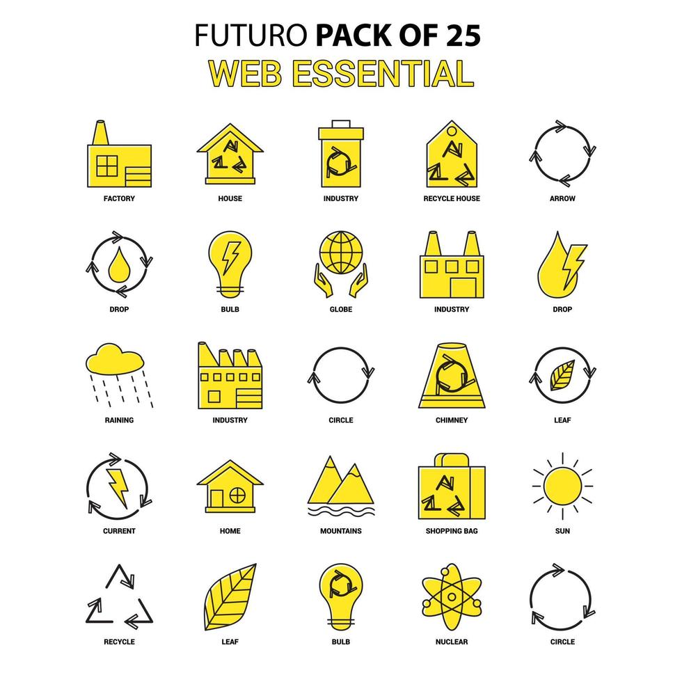 conjunto de ícones essenciais da web amarelo futuro pacote de ícones de design mais recente vetor