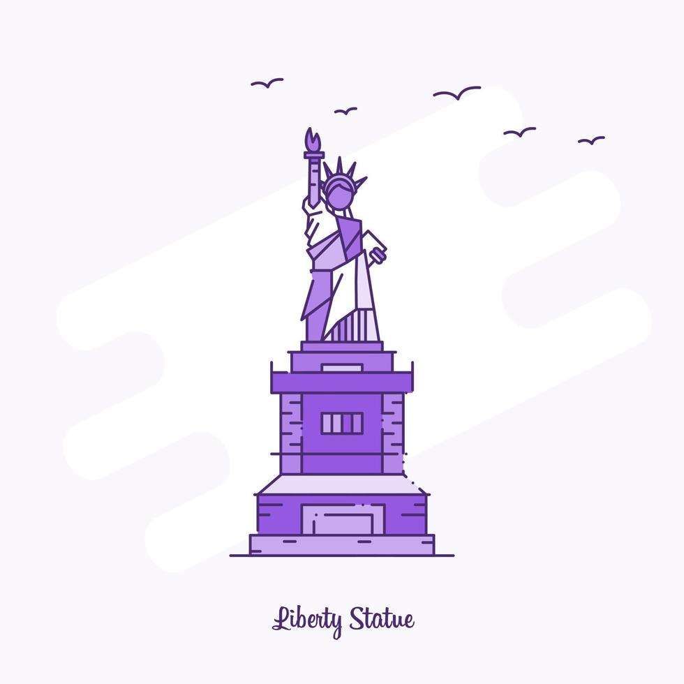 estátua da liberdade marco linha pontilhada roxa linha do horizonte ilustração vetorial vetor