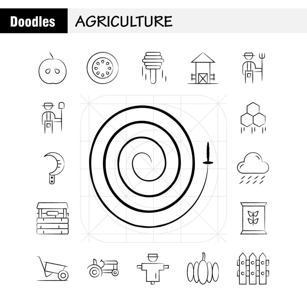 pacote de ícones desenhados à mão de agricultura para designers e desenvolvedores ícones de agricultura fazenda de maçã país fazenda fazenda fazenda vetor de alimentos