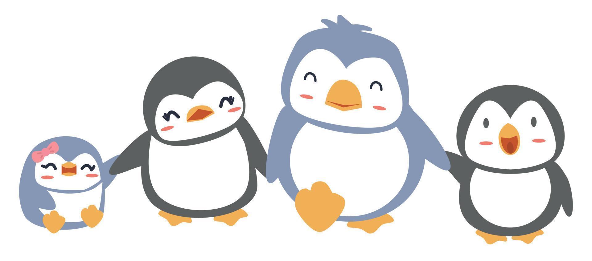 doodle de família de pinguim feliz dos desenhos animados vetor