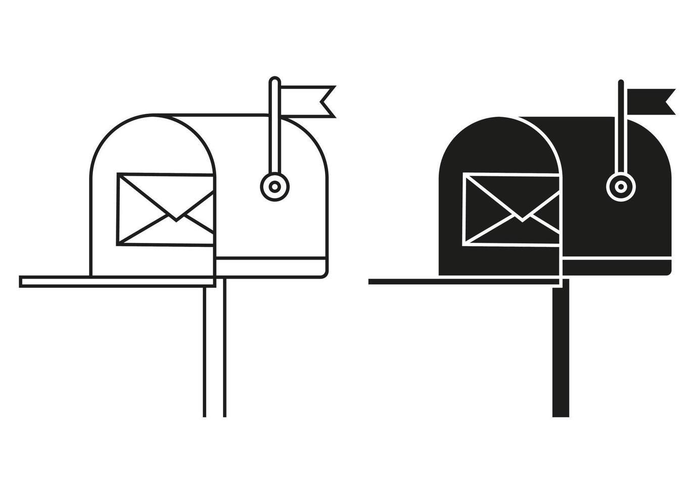 vetor de ícone plano de caixa de correio preto e branco