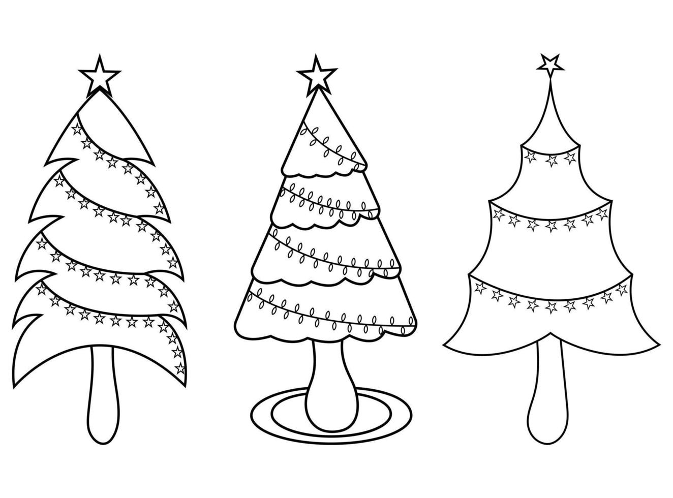silhuetas de design de vetor de arte de linha de árvore de natal