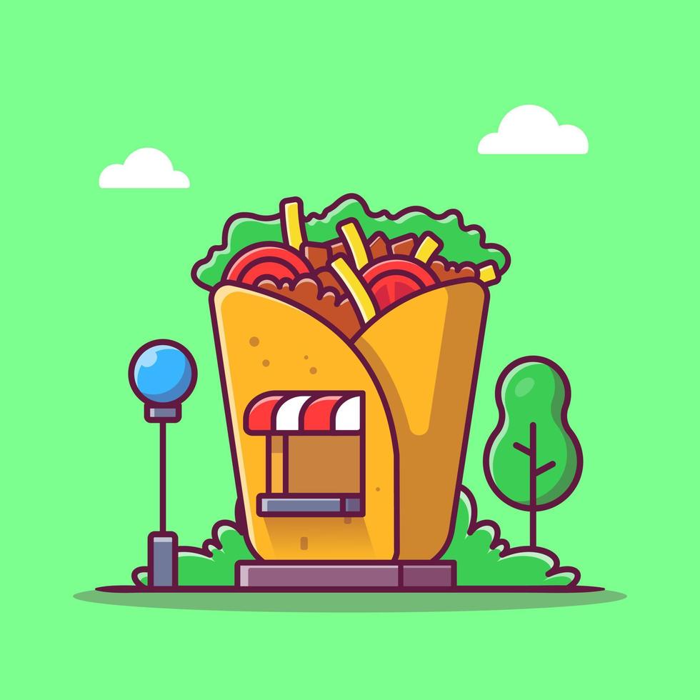 ilustração de ícone de vetor dos desenhos animados de loja de burrito. loja de comida edifício ícone conceito isolado vetor premium. estilo de desenho animado plano