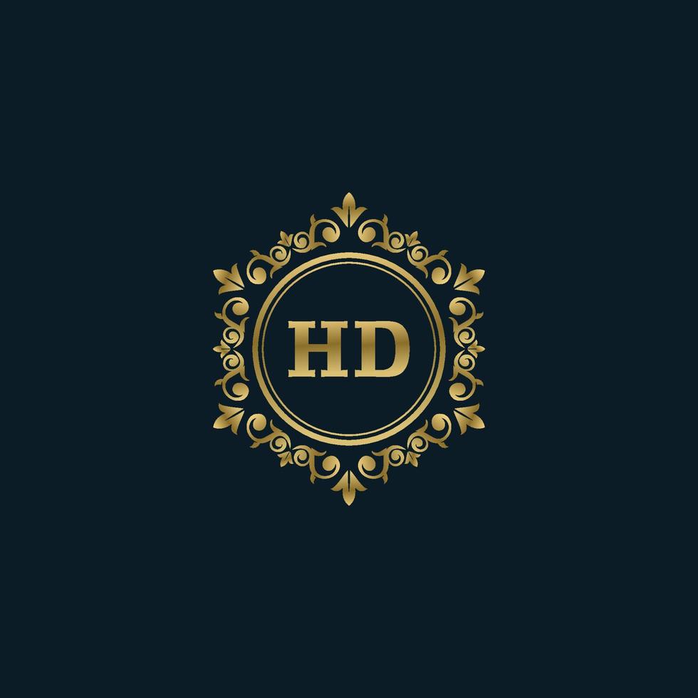 letra hd logotipo com modelo de ouro de luxo. modelo de vetor de logotipo de elegância.