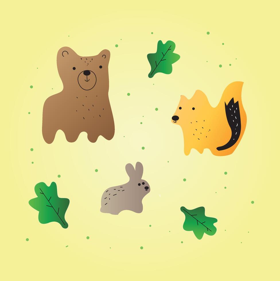 animais da floresta urso, raposa e lebre vetor