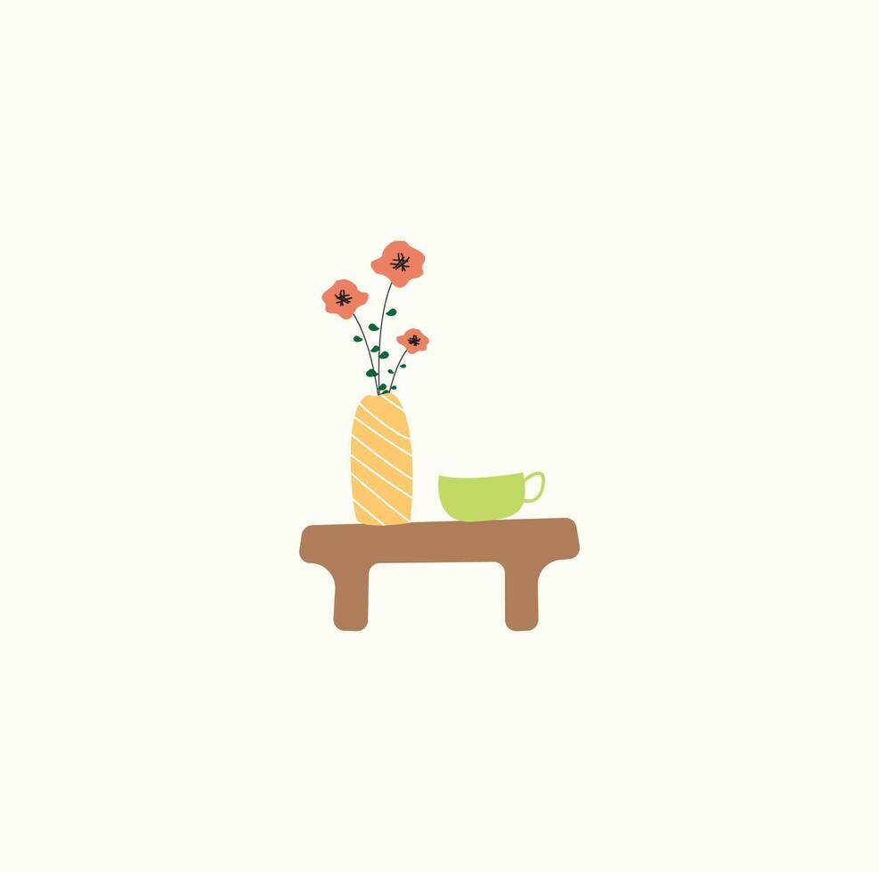 vaso de flores e copo em cima da mesa vetor