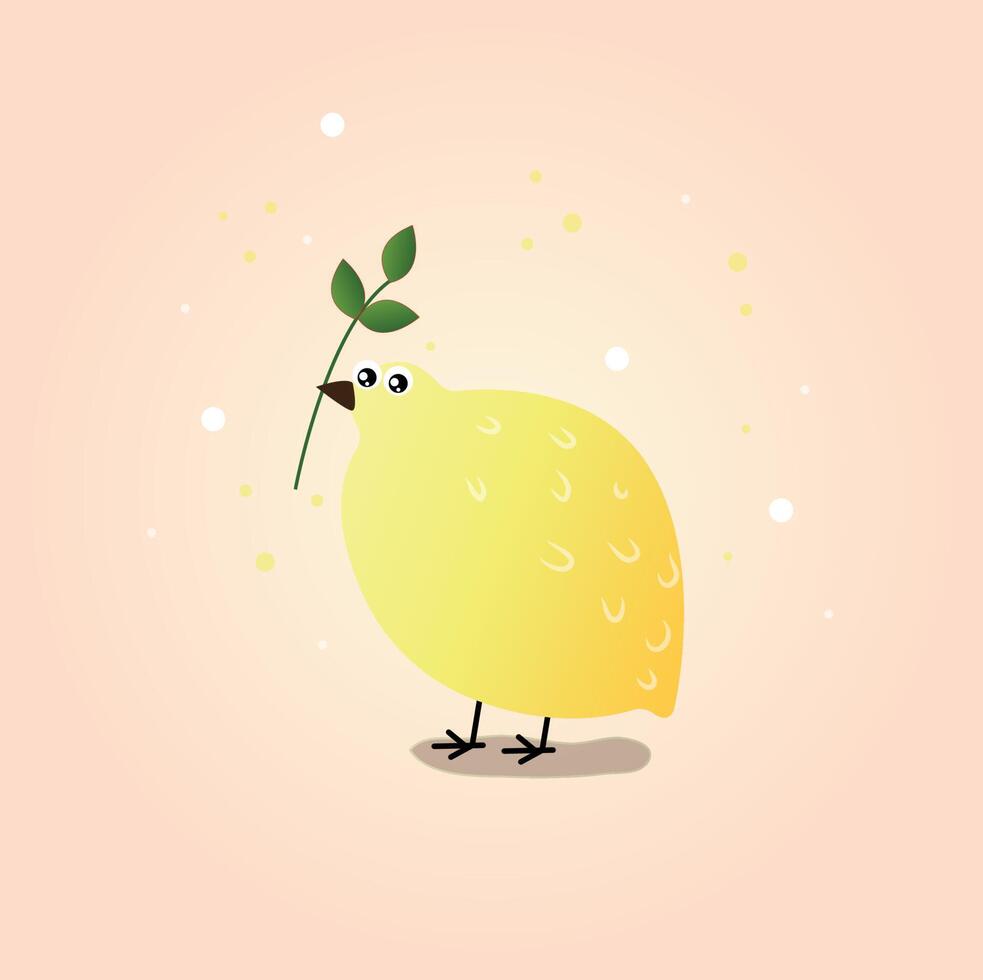 pássaro em forma de limão com um galho verde vetor