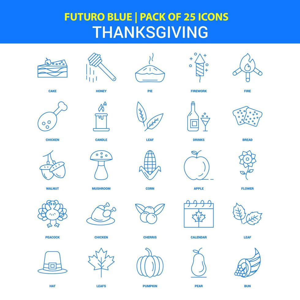 pacote de ícones de ação de graças futuro blue 25 vetor
