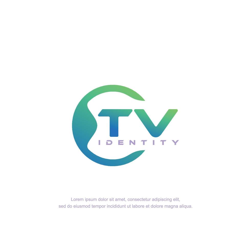 vetor de modelo de logotipo de linha circular de letra inicial de tv com mistura de cores gradientes