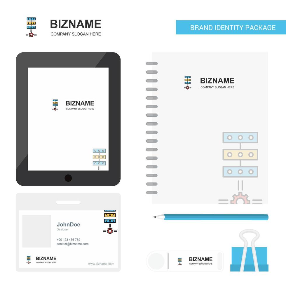 configuração de redes logotipo de negócios guia aplicativo diário cartão de funcionário em pvc e modelo de vetor de design de pacote estacionário de marca usb