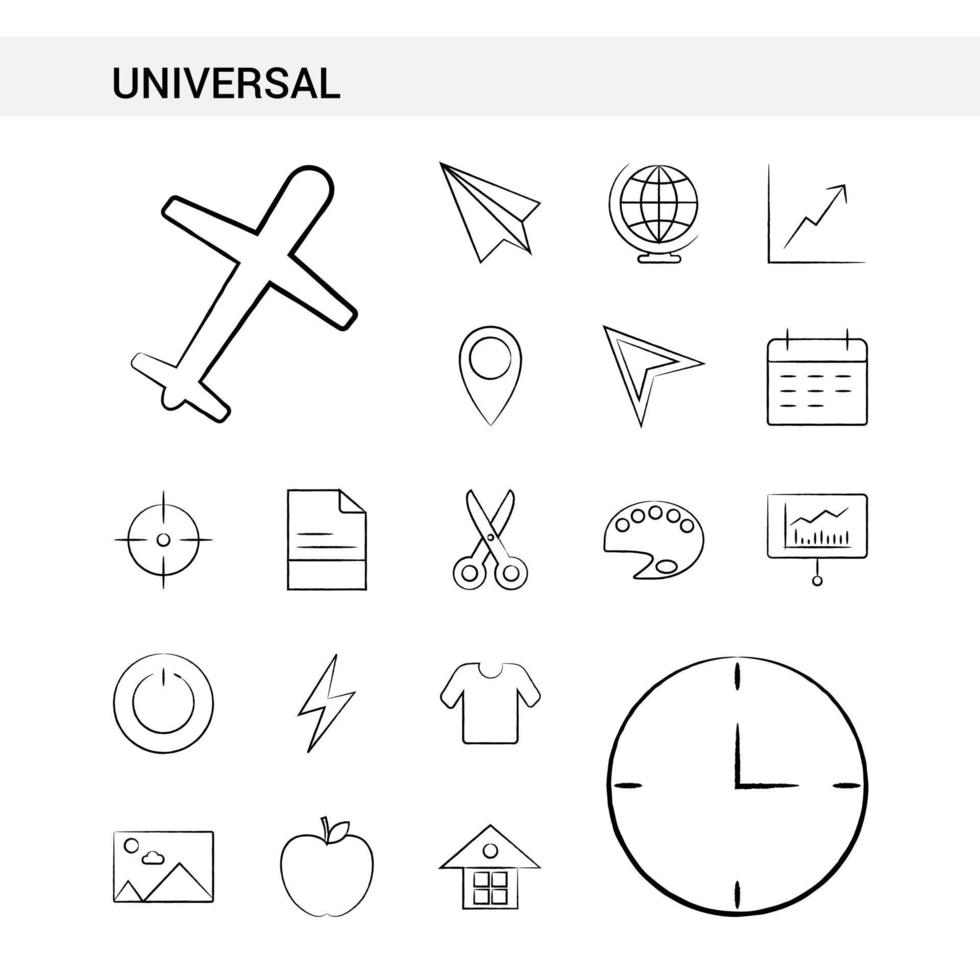 estilo de conjunto de ícones desenhados à mão universal isolado no vetor de fundo branco