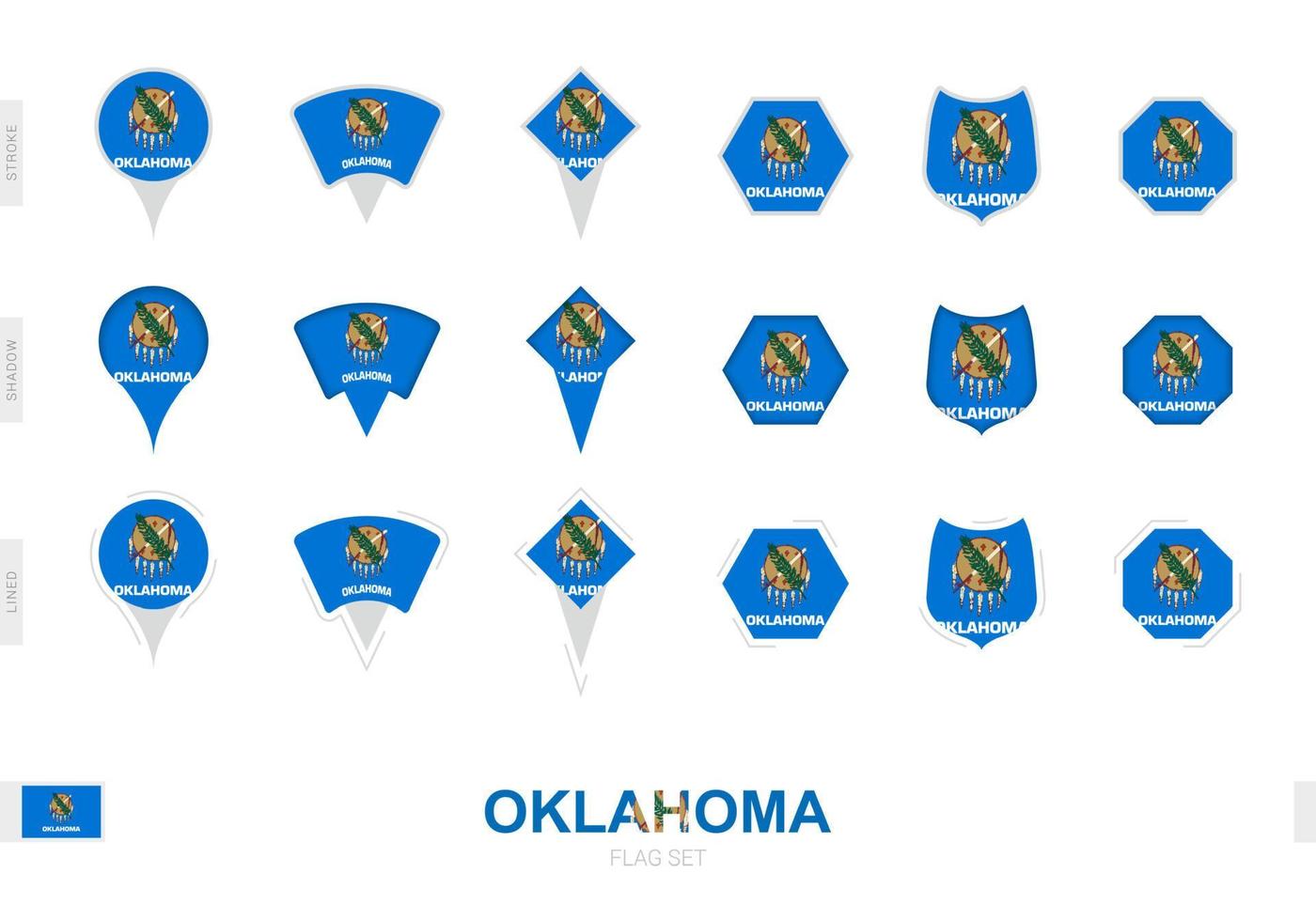 coleção da bandeira de oklahoma em diferentes formas e com três efeitos diferentes. vetor
