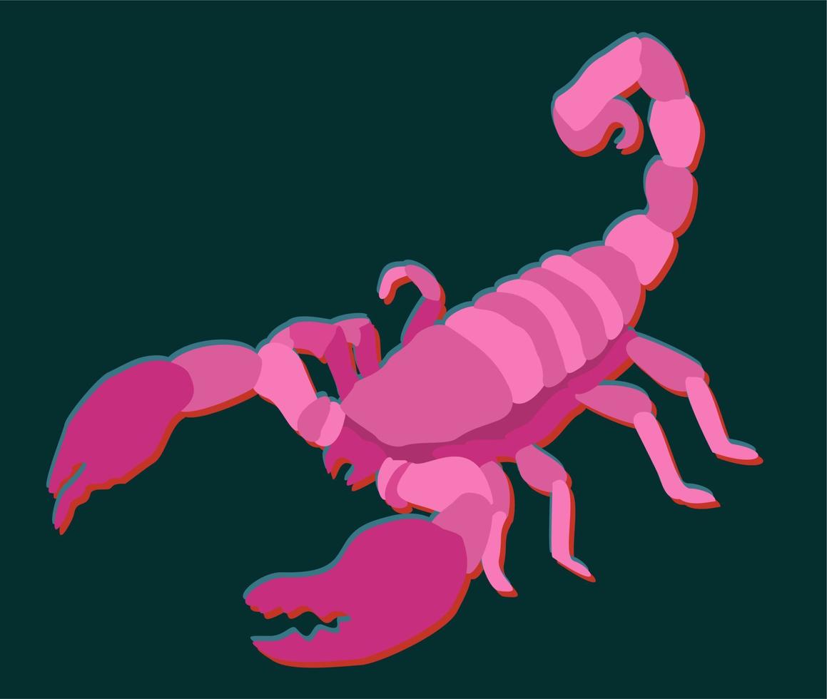 escorpião. escorpião de vetor rosa sobre fundo verde escuro.