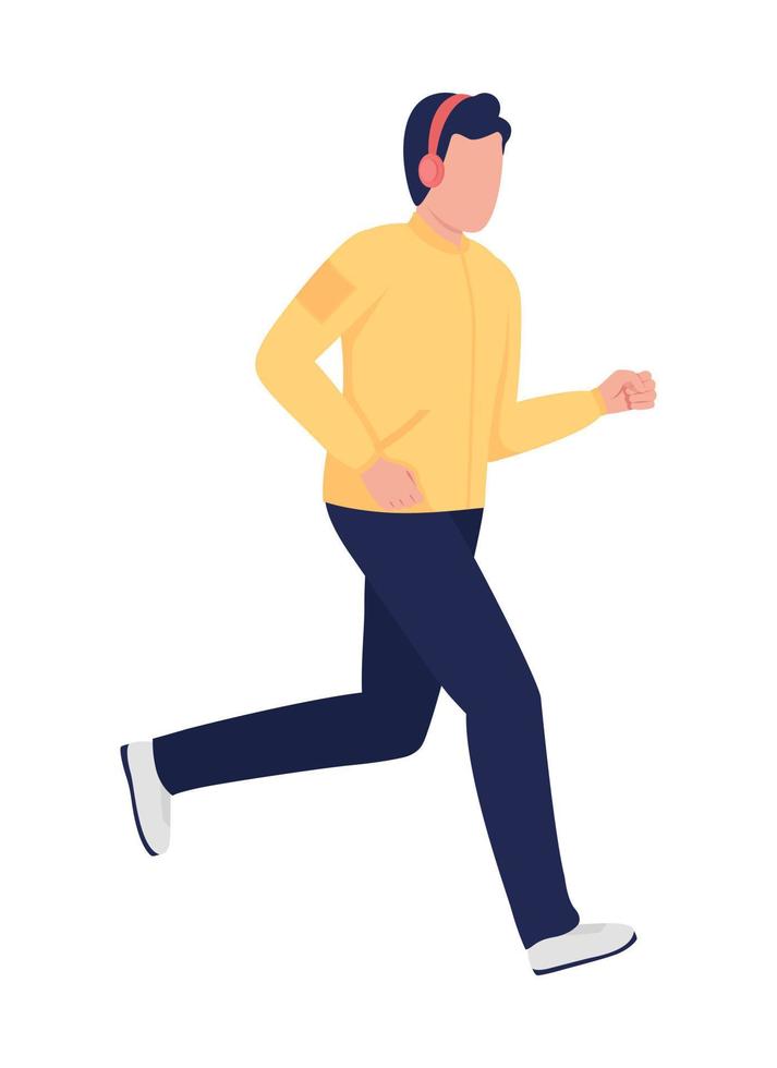 jogging homem personagem de vetor de cor semi plana. figura editável. pessoa de corpo inteiro em branco. estilo de vida ativo na cidade ilustração de estilo de desenho animado simples para web design gráfico e animação