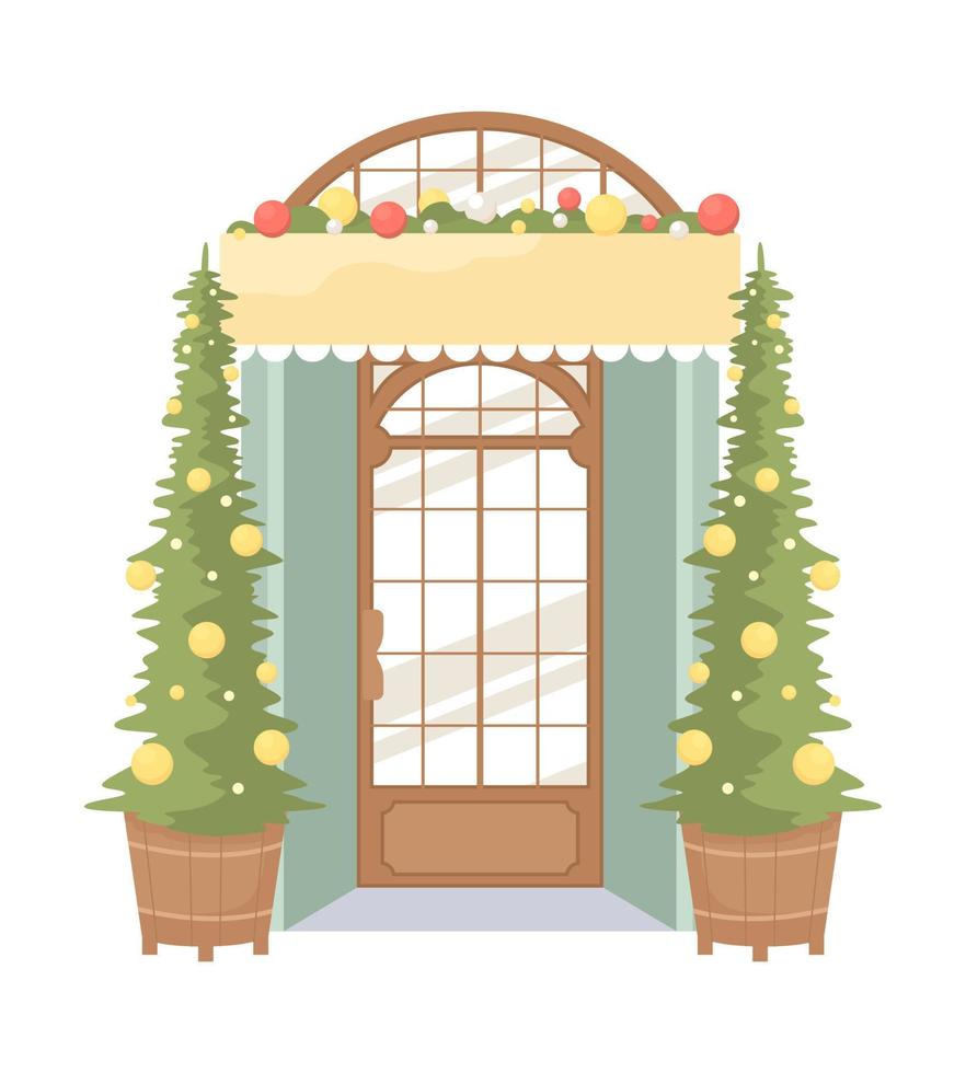 decoração de entrada de loja de varejo para objeto de vetor de cor semi plana de evento de natal. elemento editável. item de tamanho completo em branco. ilustração simples de estilo cartoon para web design gráfico e animação