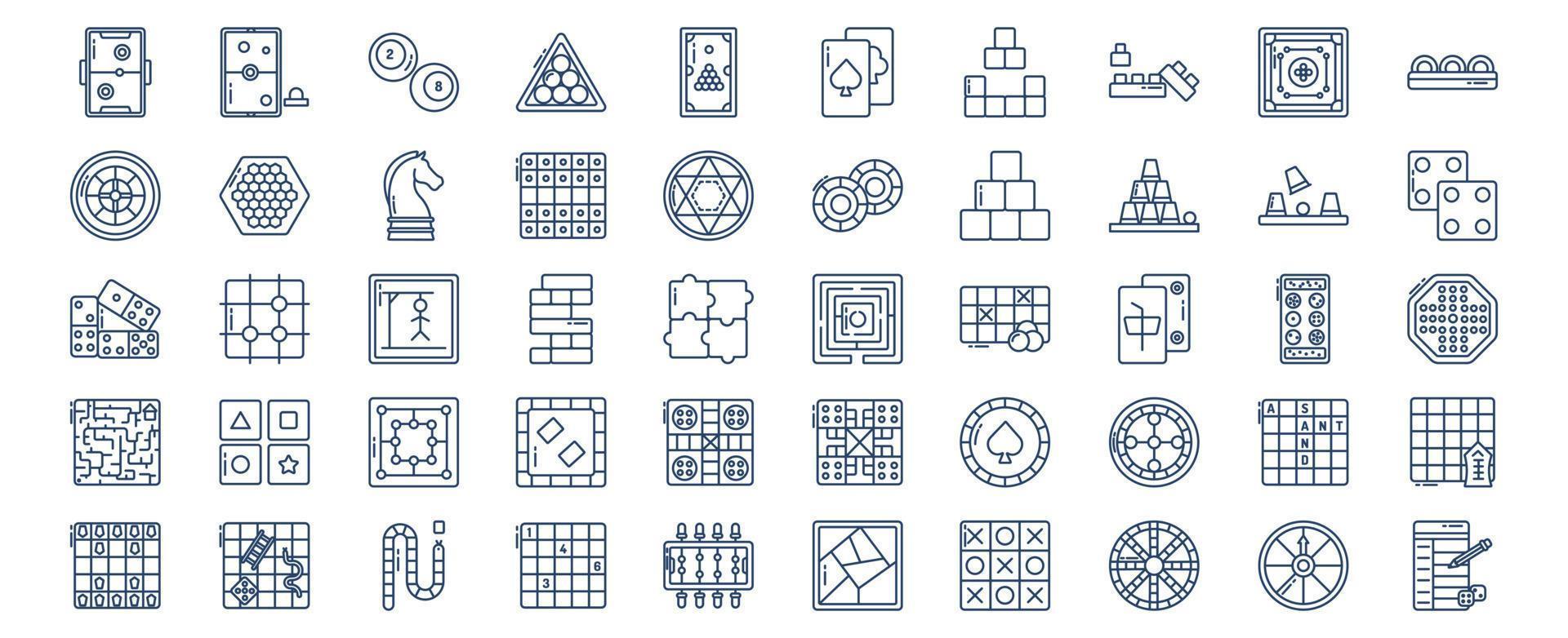 coleção de ícones relacionados a jogos de mesa, incluindo ícones como air hokey, xadrez, fichas de cassino e muito mais. ilustrações vetoriais, conjunto perfeito de pixels vetor