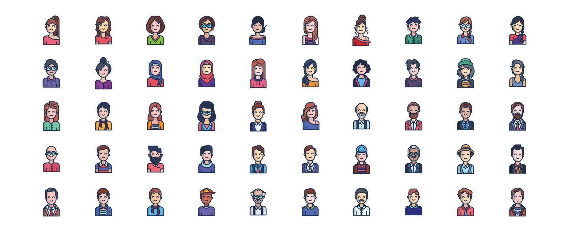 coleção de ícones relacionados ao perfil do usuário, incluindo ícones como homem, mulher, mãe, pai e muito mais. ilustrações vetoriais, conjunto perfeito de pixels vetor