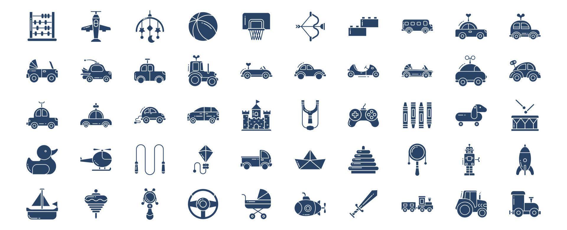 coleção de ícones relacionados a brinquedos, incluindo ícones como ábaco, avião, bola, basquete e muito mais. ilustrações vetoriais, conjunto perfeito de pixels vetor