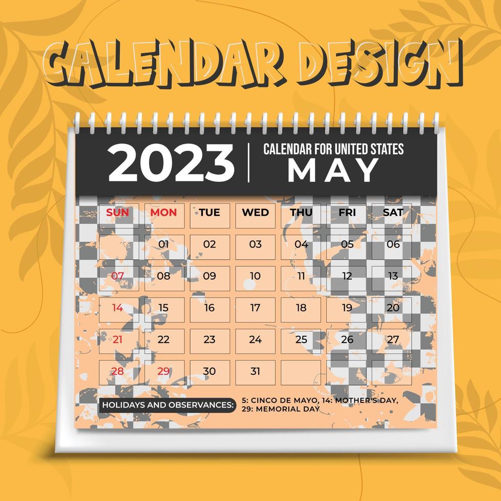 calendário 2023. modelo de planejador. layout de agenda de mesa. semana começa domingo. organizador de calendário anual. tabela grade de diário mensal com mês. ilustração vetorial. projeto horizontal. vetor