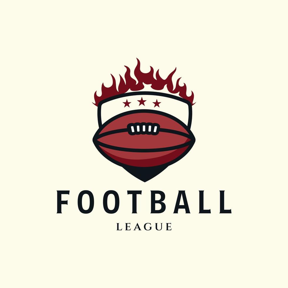 logotipo de estilo vintage de futebol americano com design de ilustração de modelo de vetor de fogo de emblema