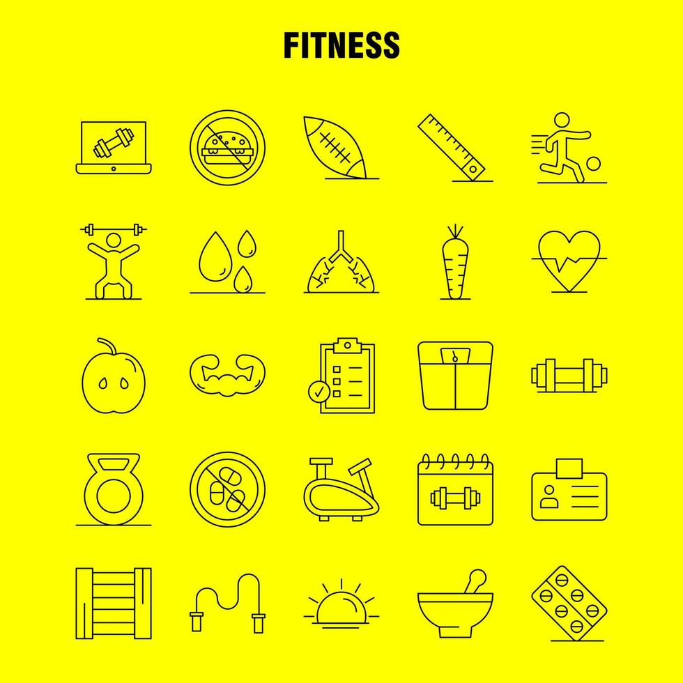 conjunto de ícones de linha de fitness para infográficos kit uxui móvel e design de impressão incluem vetor de conjunto de ícones de cartão de identificação de fitness de fitness de comida de maçã