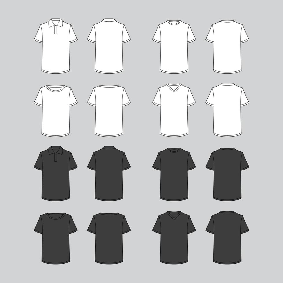 modelo de esboço de maquete de camiseta de manga curta vetor