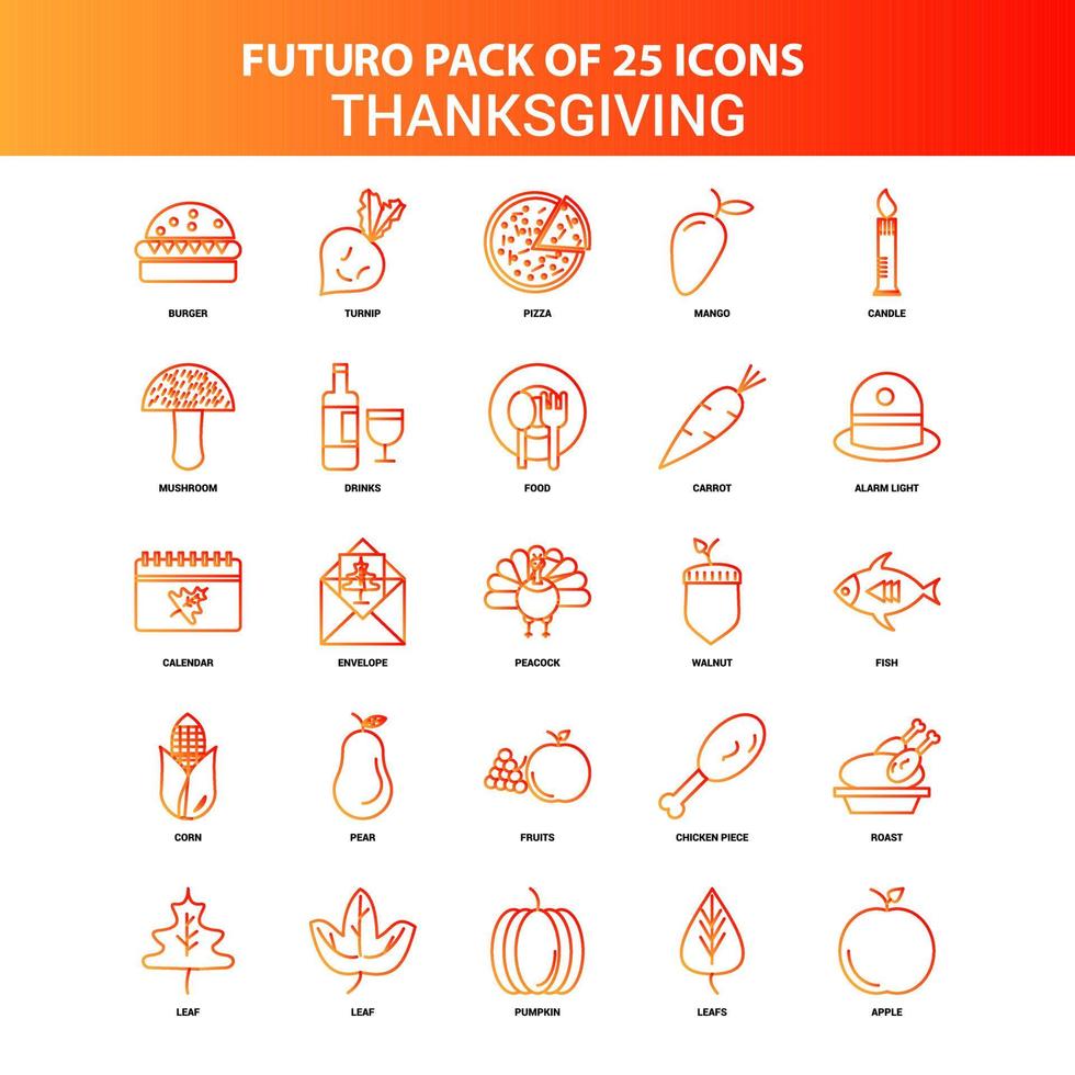 conjunto de ícones de ação de graças laranja futuro 25 vetor