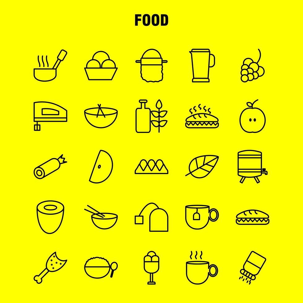 ícones de linha de comida definidos para infográficos kit uxui móvel e design de impressão incluem panela para cozinhar refeição chaleira chá coleção de refeição de comida logotipo infográfico moderno e vetor de pictograma