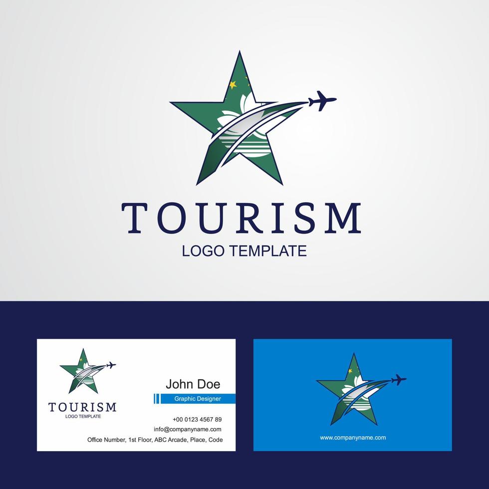 logotipo de estrela criativa de bandeira de viagem macau e design de cartão de visita vetor