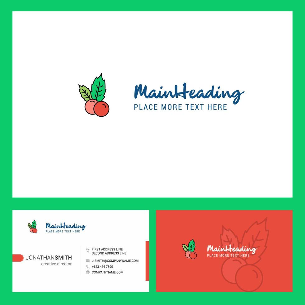 design de logotipo de cerejas com slogan frente e verso modelo de cartão busienss vector design criativo