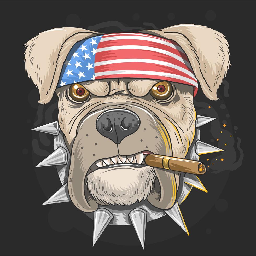 cão pit bull com bandana de bandeira americana vetor