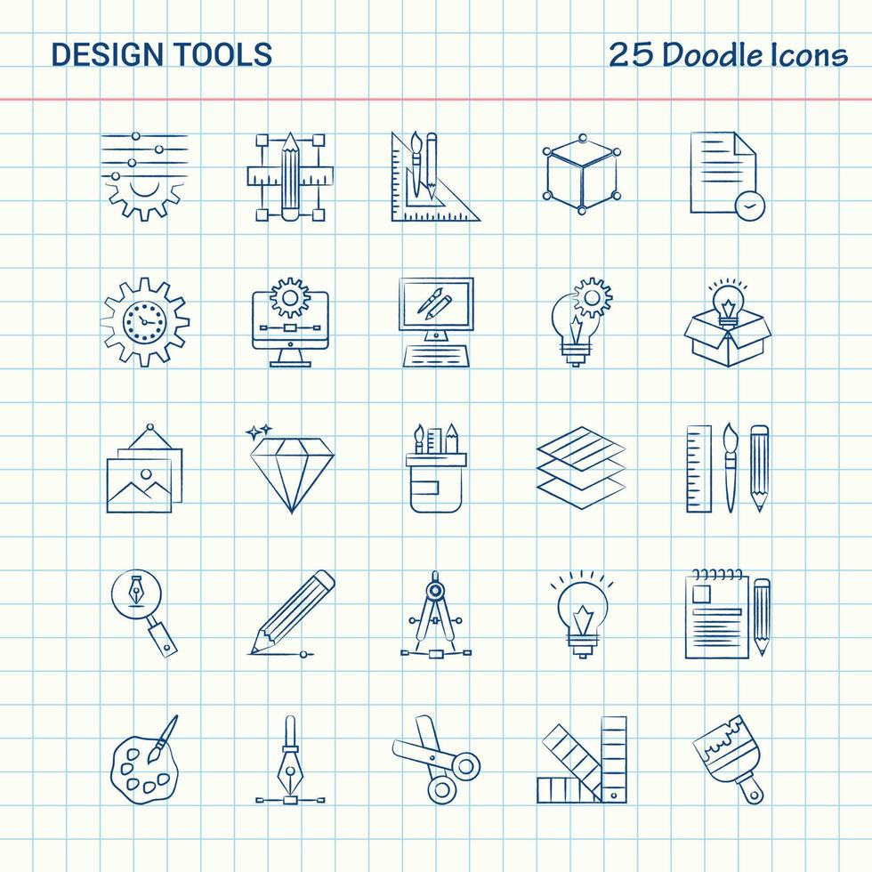 ferramentas de design 25 ícones de doodle conjunto de ícones de negócios desenhados à mão vetor