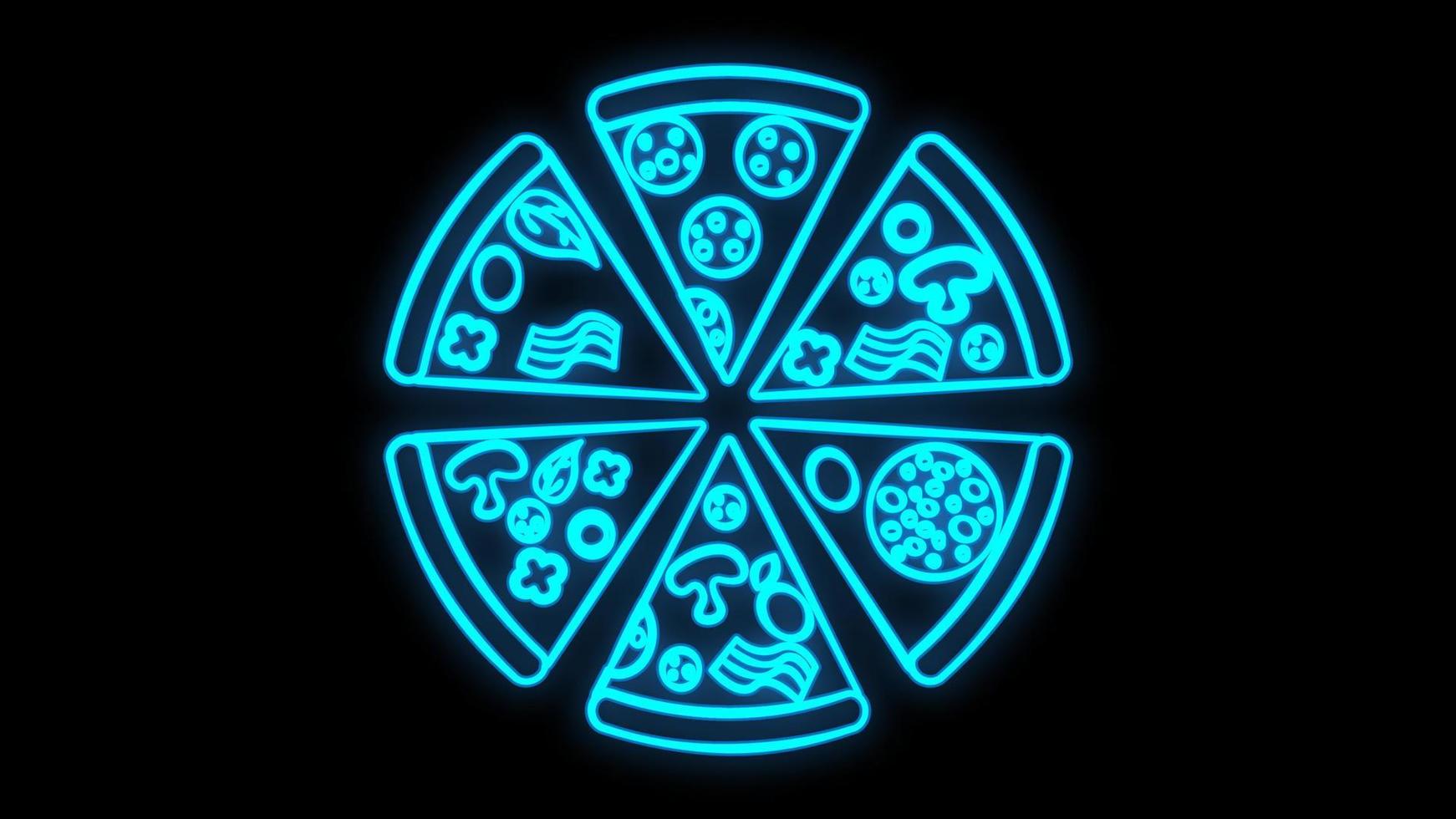 ilustração plana em vetor placa de pizzaria néon colorido. café de tempo de pizza brilhante com inscrição isolada no fundo da parede de tijolo. sinal de luz brilhante de restaurante, cafeteria ou bistrô