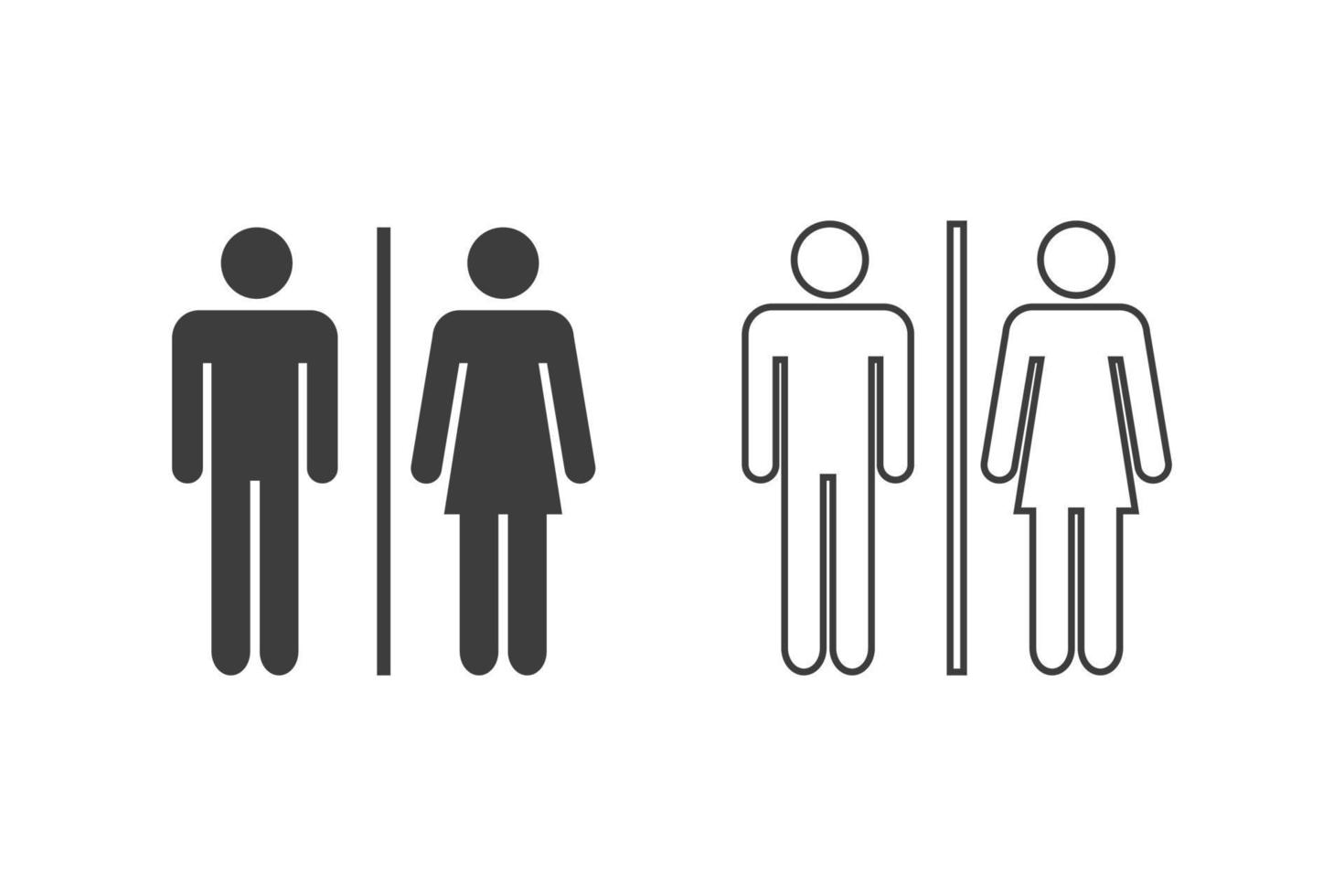 homens e mulheres wc ilustração vetorial design de estilo glifo com 2 ícones de estilo preto e branco. isolado no fundo branco. vetor