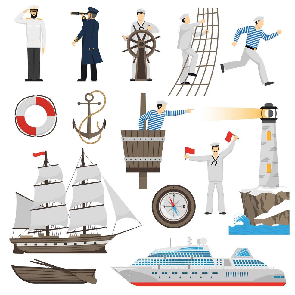 conjunto de ícones de navegação e náutico vetor