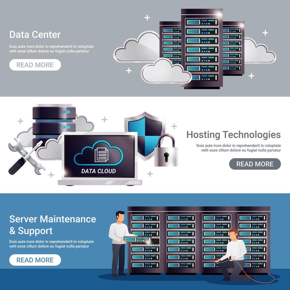 conjunto de banner de modelo de data center vetor