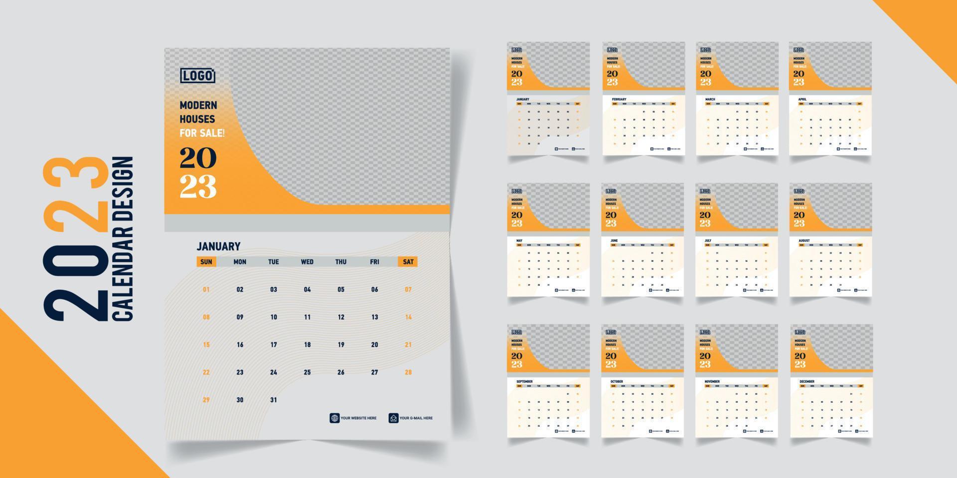 calendário mensal para 2023 modelo minimalista vetor