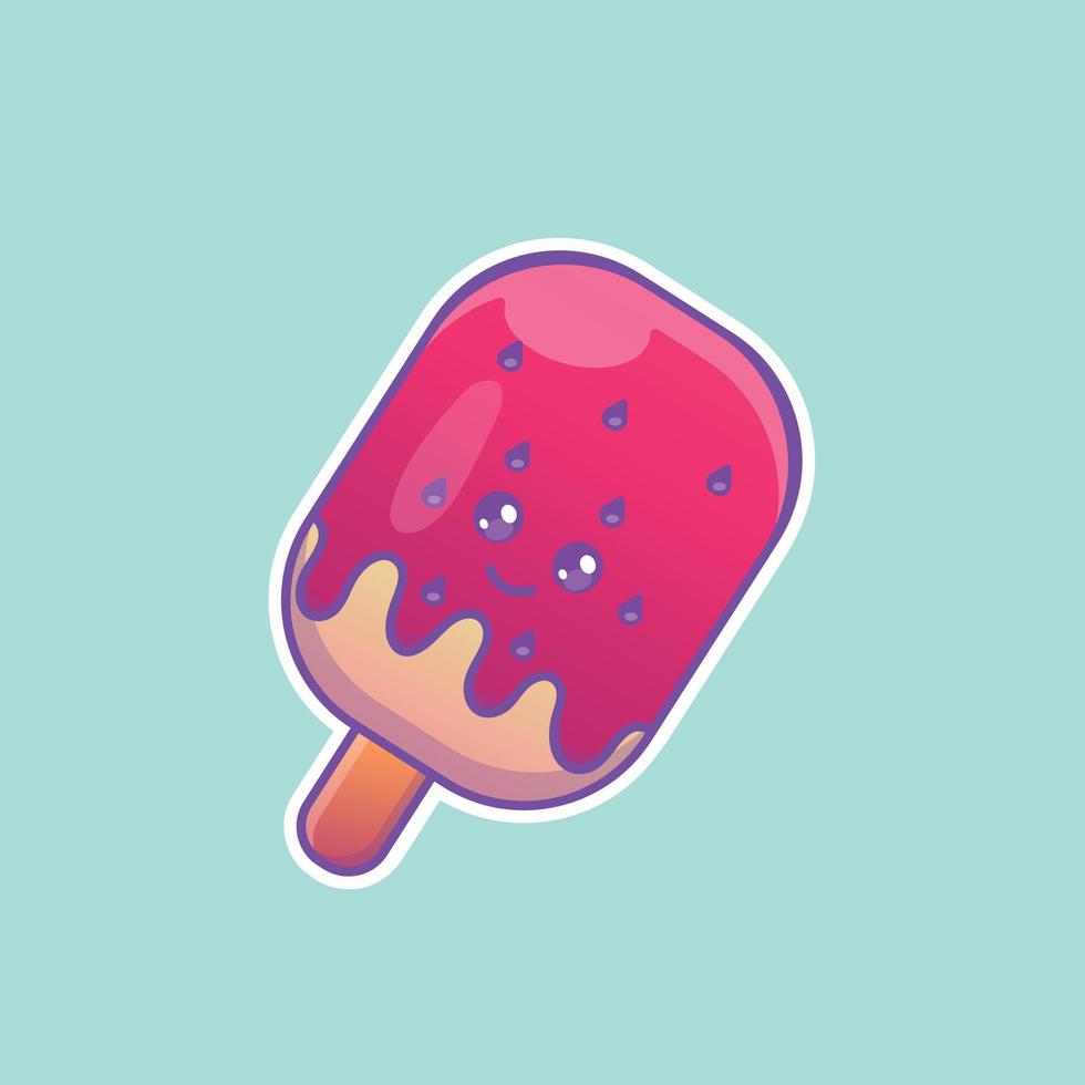 sorvete bonito dos desenhos animados com glacê rosa em vetor. vetor de comida isolado. estilo de desenho animado plano