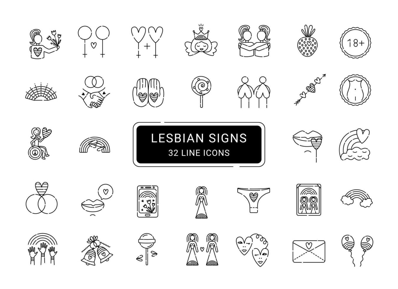 sinais de lésbicas, ícones de vetor de 32 linhas