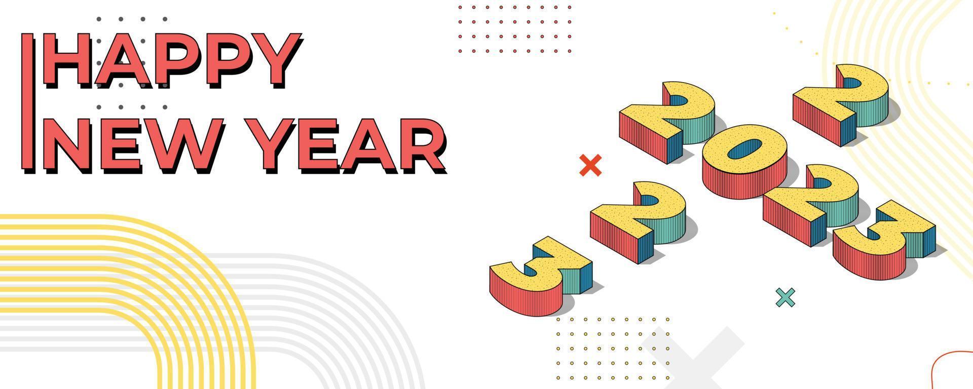 2023 feliz ano novo vetor feriado em fundo branco, numeral 2023 com efeito 3d, cartaz de saudação de ano novo, banner