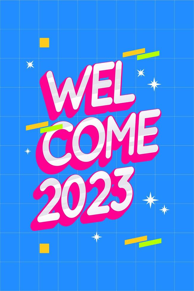 bem-vindo tipografia de logotipo de texto 2023 com um tema moderno para dar as boas-vindas ao ano novo vetor