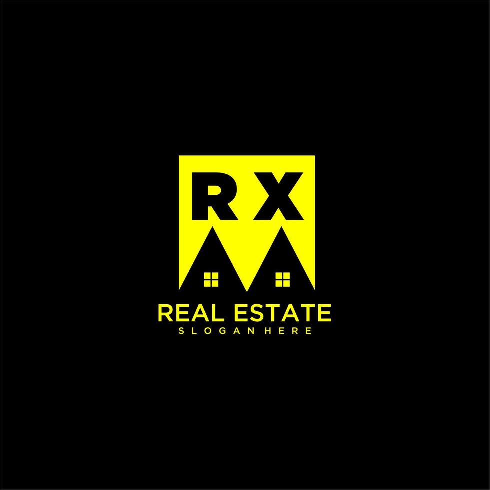 rx inicial do logotipo do monograma imobiliário em design de estilo quadrado vetor