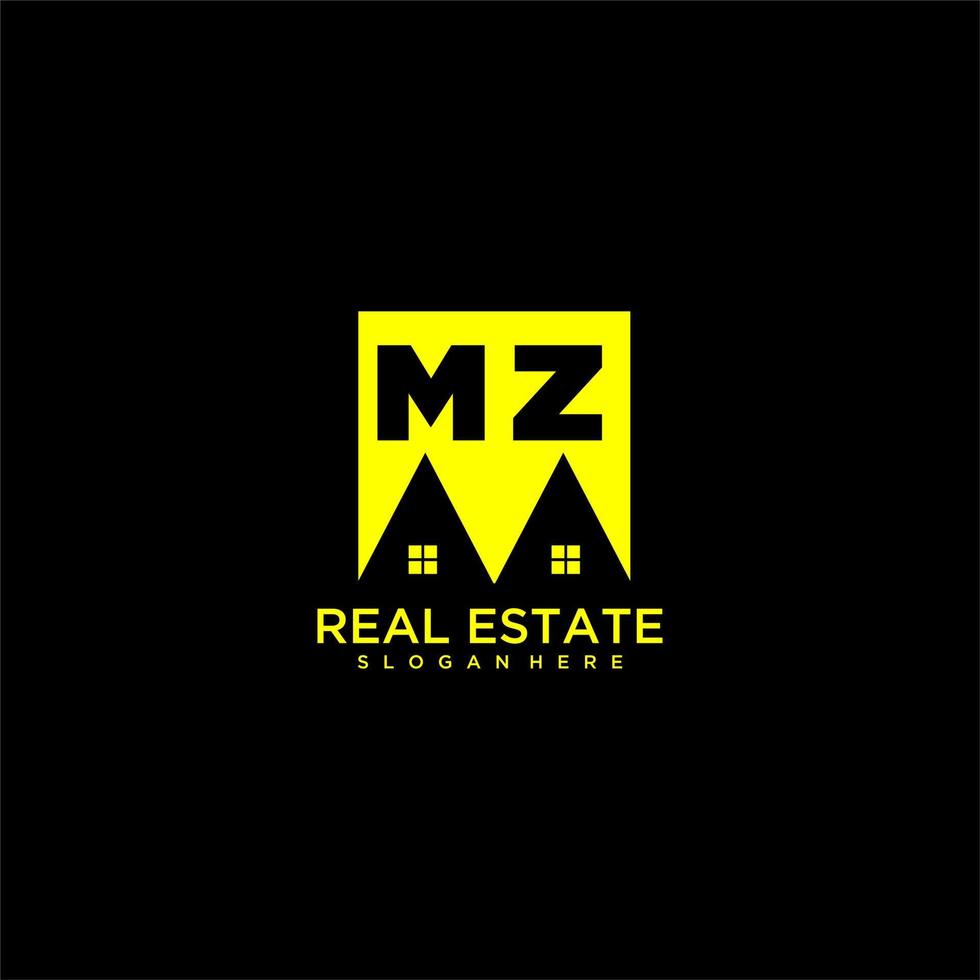 mz inicial do logotipo do monograma imobiliário em design de estilo quadrado vetor