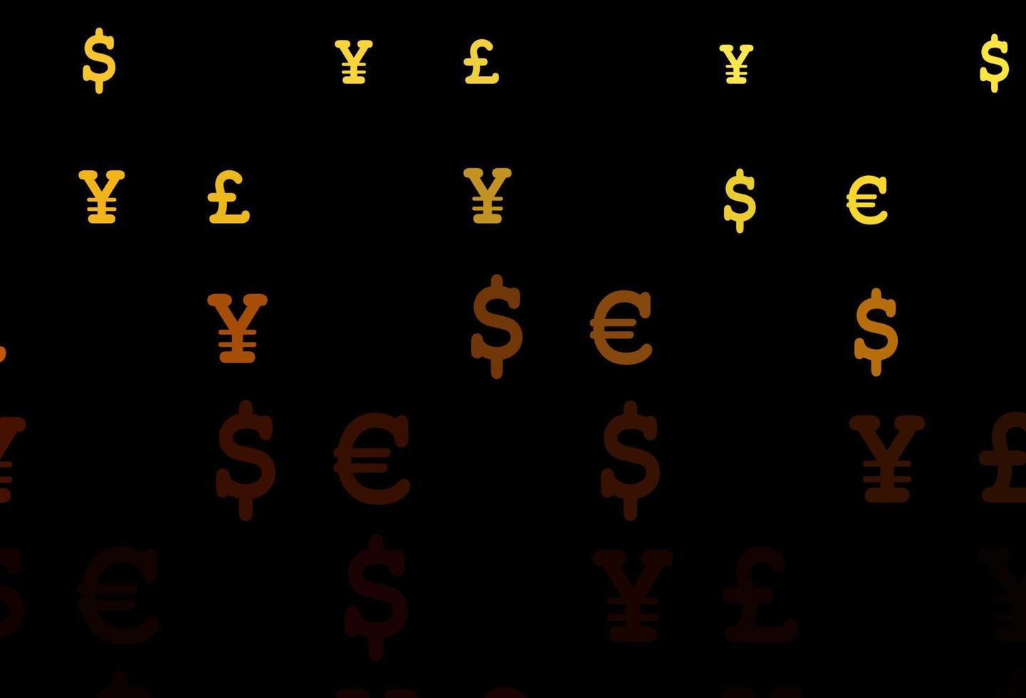 padrão de vetor laranja escuro com eur, usd, gbp, jpy.