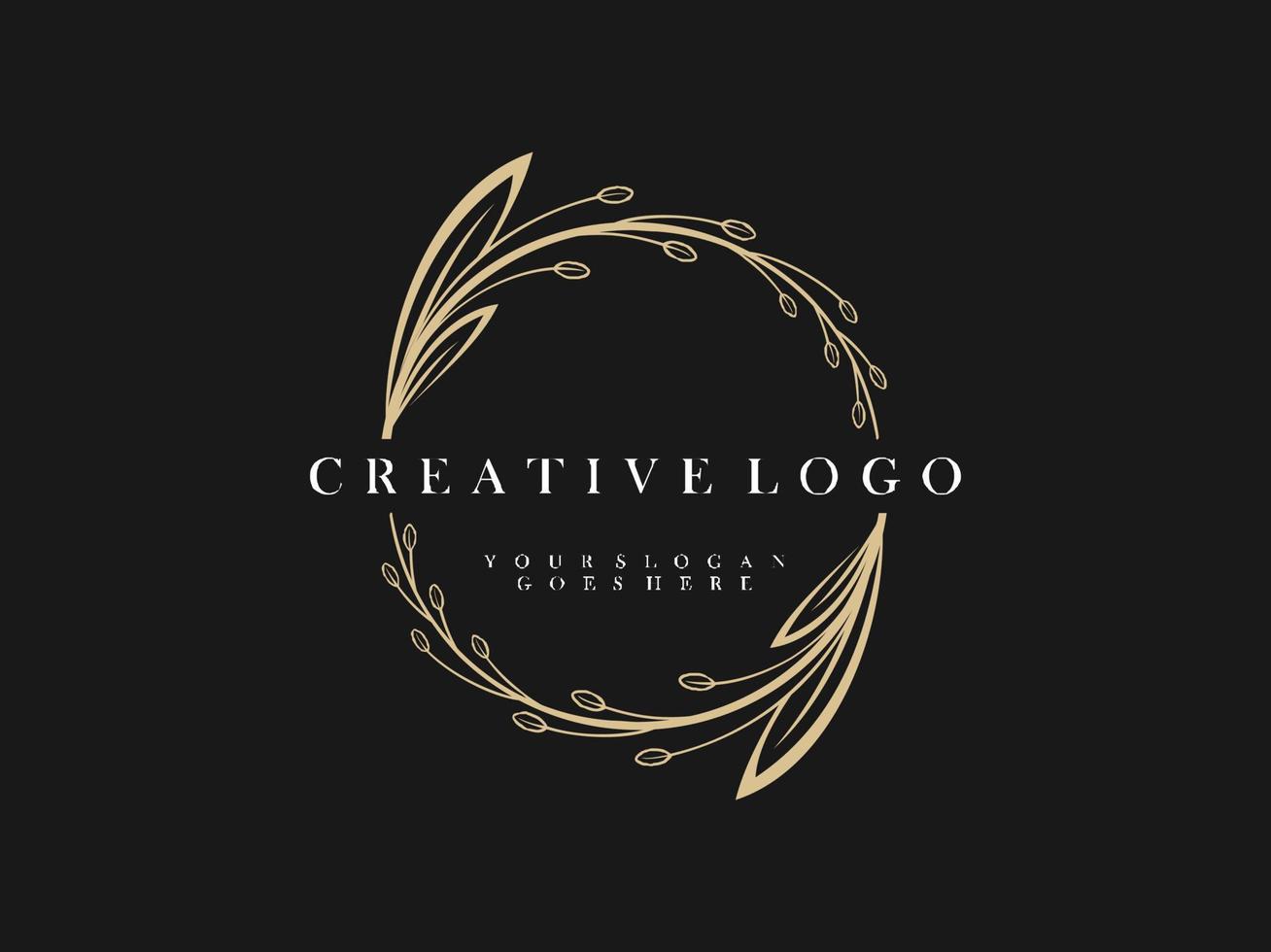 design de logotipo de moldura de ouro floral círculo vetor