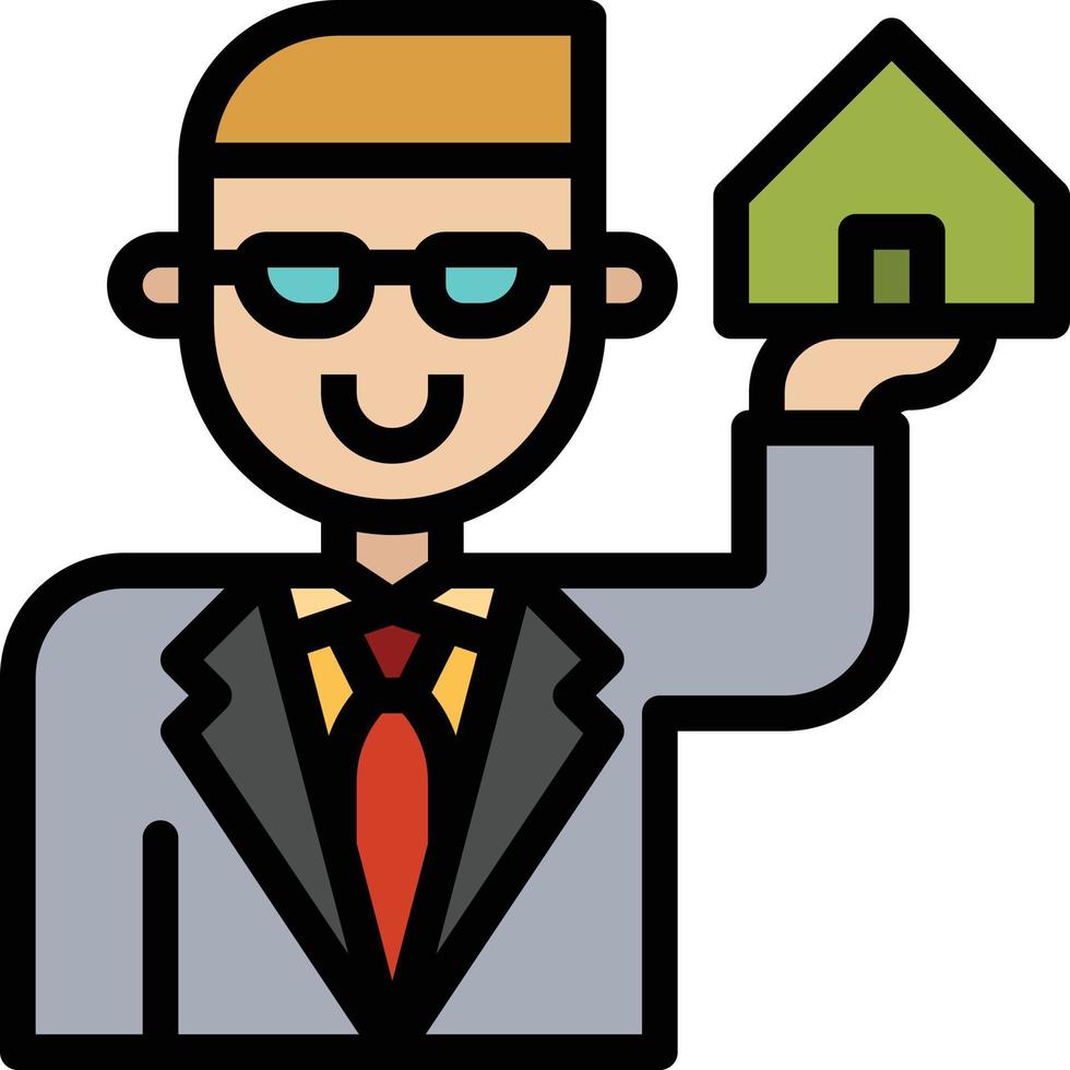 agente vende casa imobiliária de vendedor - ícone de contorno preenchido vetor