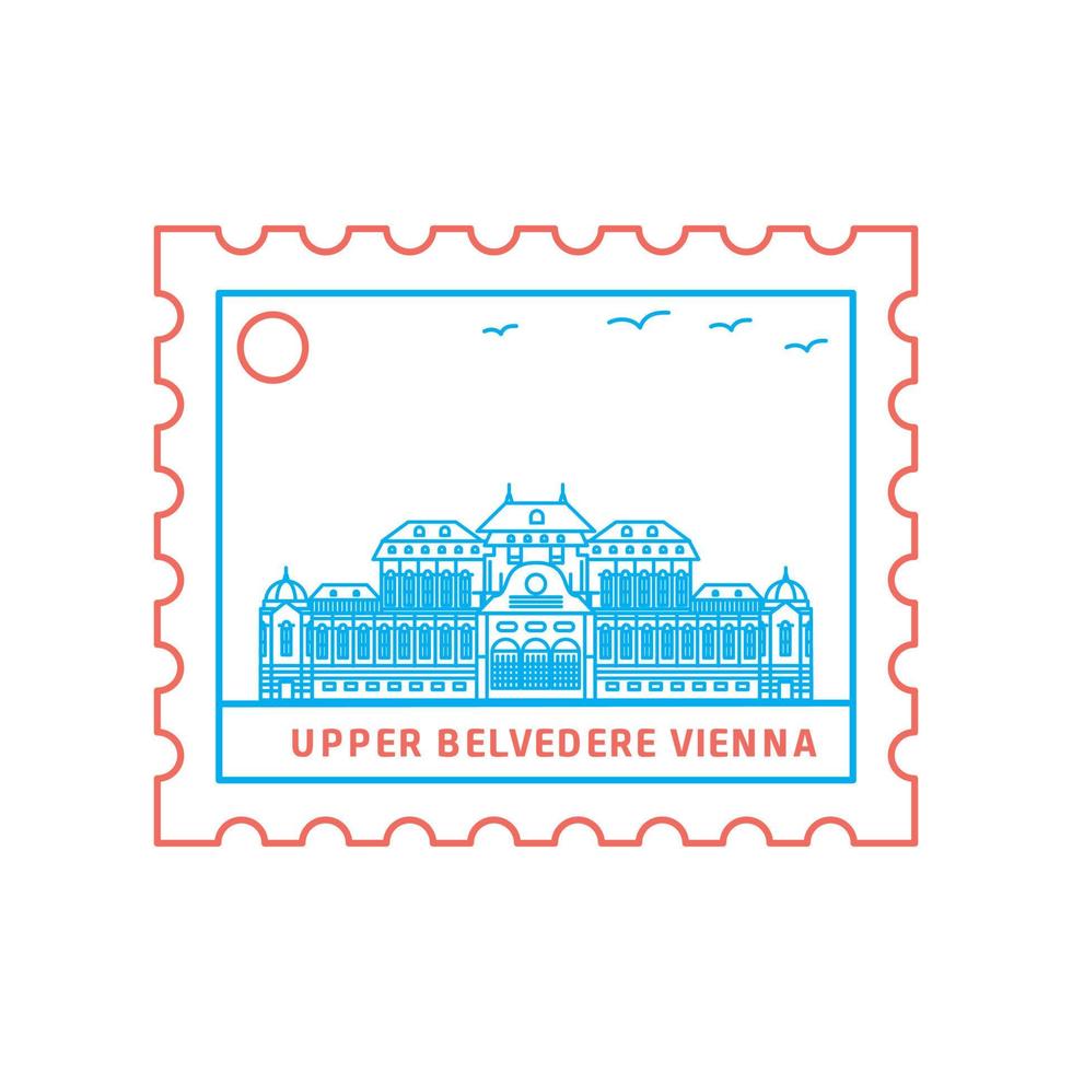 selo postal de viena do belvedere superior ilustração vetorial de estilo de linha azul e vermelha vetor