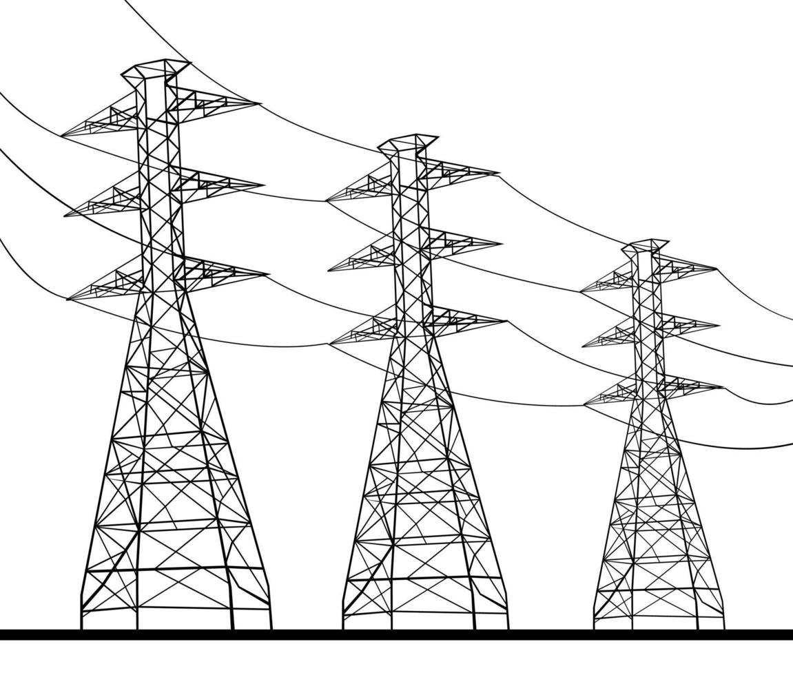 torre de transmissão ou ilustração de desenho de linha de postes de eletricidade de linha de energia vetor