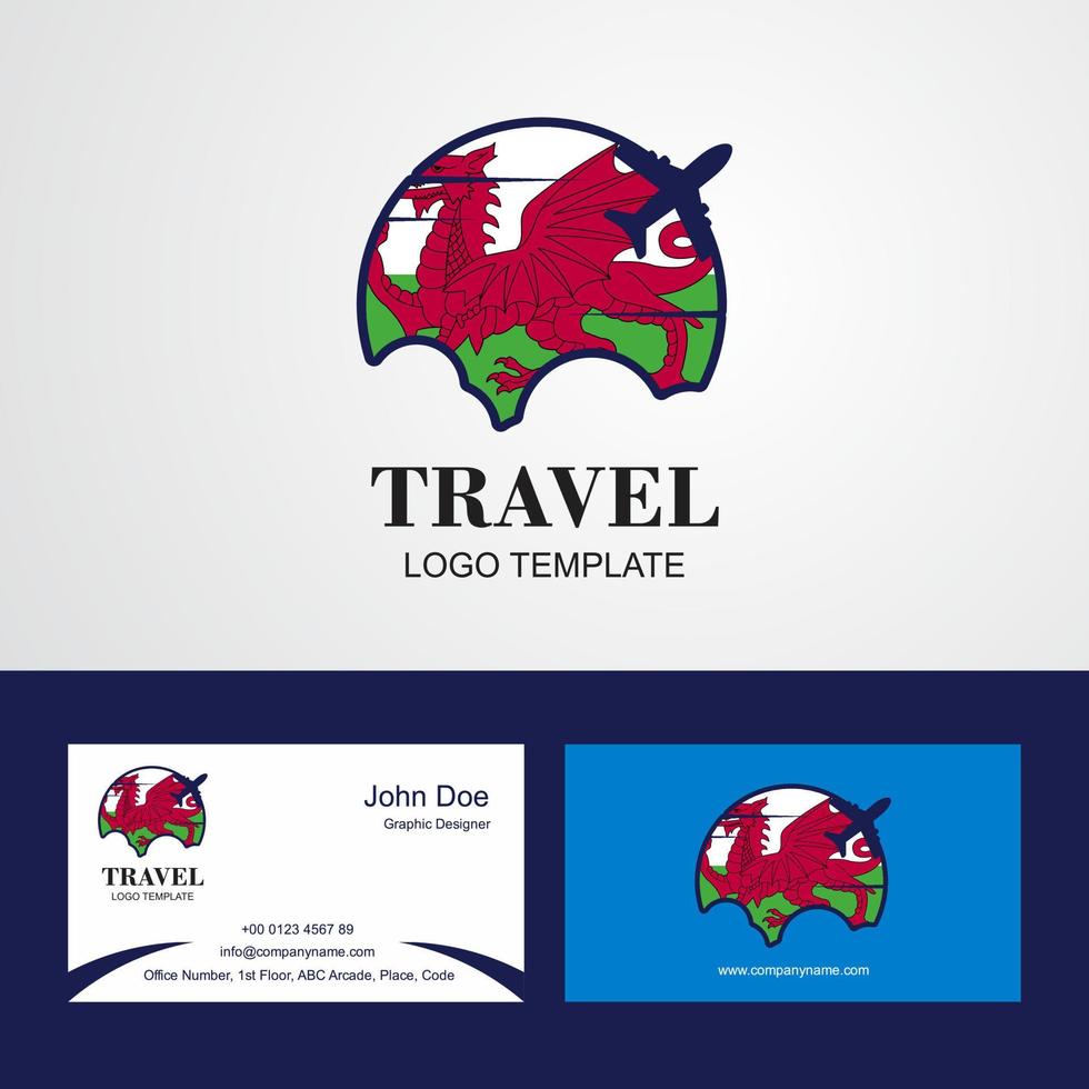 logotipo da bandeira de viagens de gales e design de cartão de visita vetor