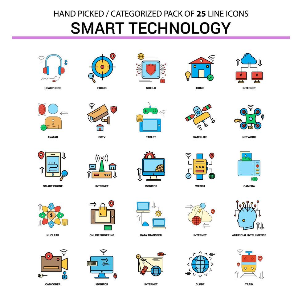 conjunto de ícones de linha plana de tecnologia inteligente design de ícones de conceito de negócios vetor